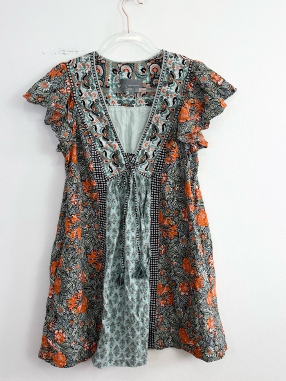 Anthropologie Astrid Floral
Boho Tunic Mini Dress
Patchwork Flutter Sleeve S - Picture 2 of 7
